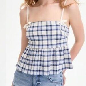 Planet Heart Junior's Plaid Babydoll Sleeveless Tank "Navy Blazer" NWT